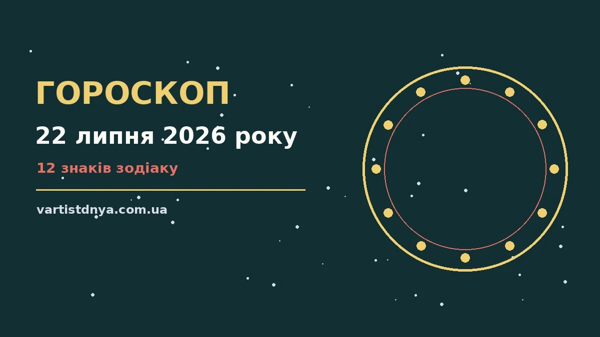 Космічний фон із зодіакальними сузір'ями та символами планет для гороскопу на 22 липня 2026 року